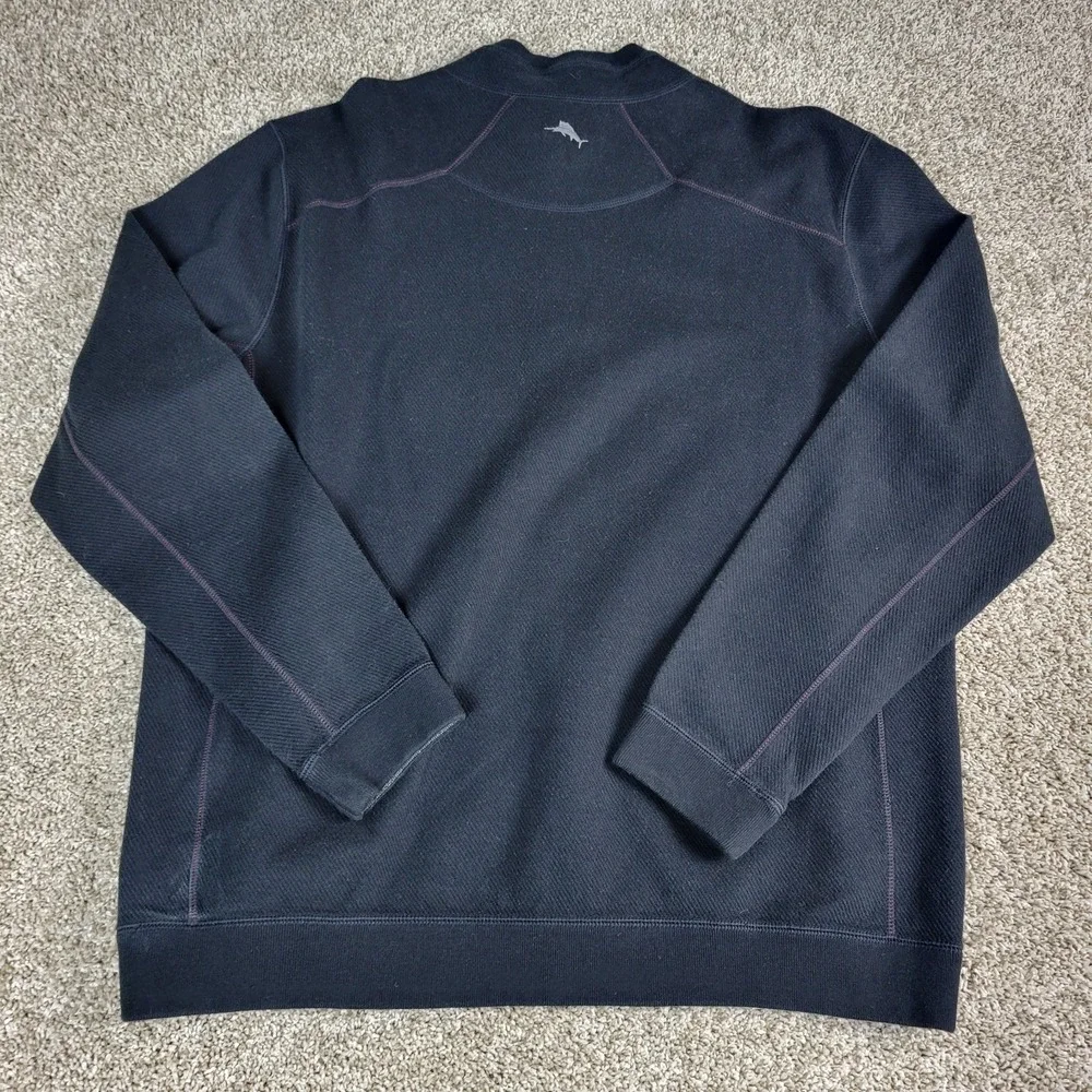 Tommy Bahama Mens Large Solid Black Stretch Knit Quarter Zip Long Sleeve